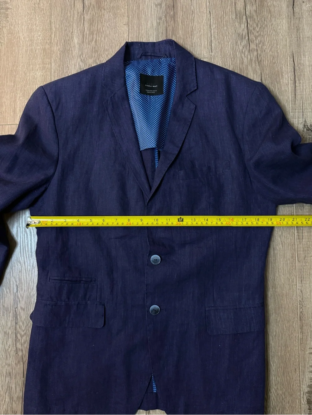Zara Men's Basic Dark Blue 100% Linen Summer Sport Coat Blazer Size 38R